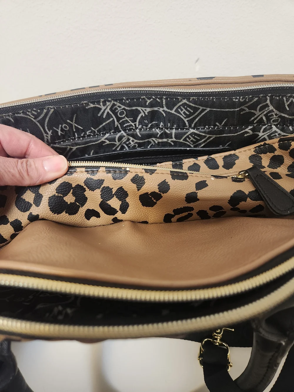 Betsey Johnson 3-Piece Quilted Leopard Tote, Penguin Coin Purse,Travel Organizer